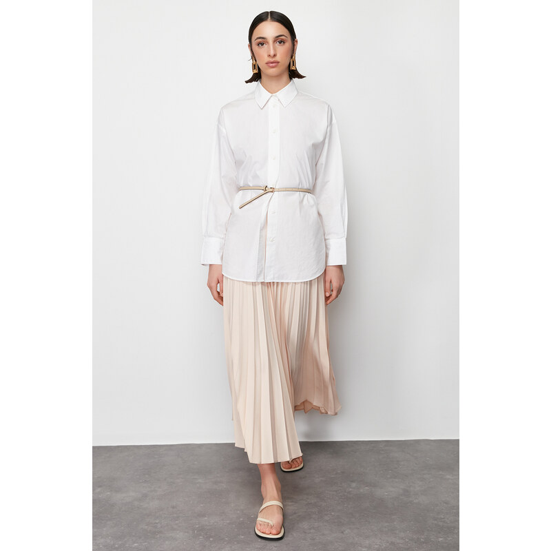 Trendyol Ecru Pleated Woven Skirt