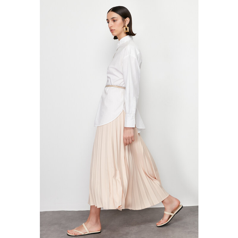 Trendyol Ecru Pleated Woven Skirt