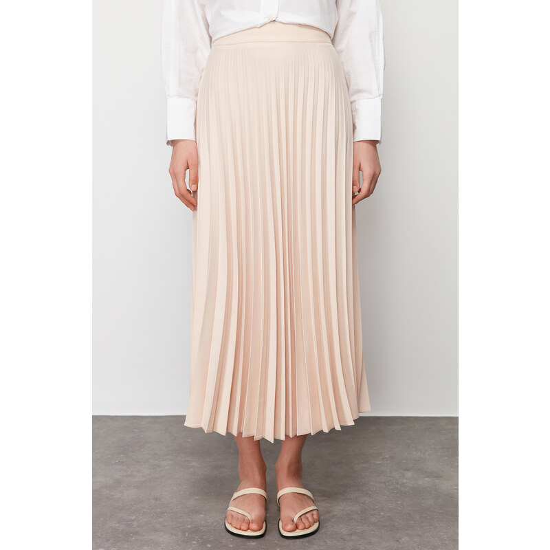 Trendyol Ecru Pleated Woven Skirt