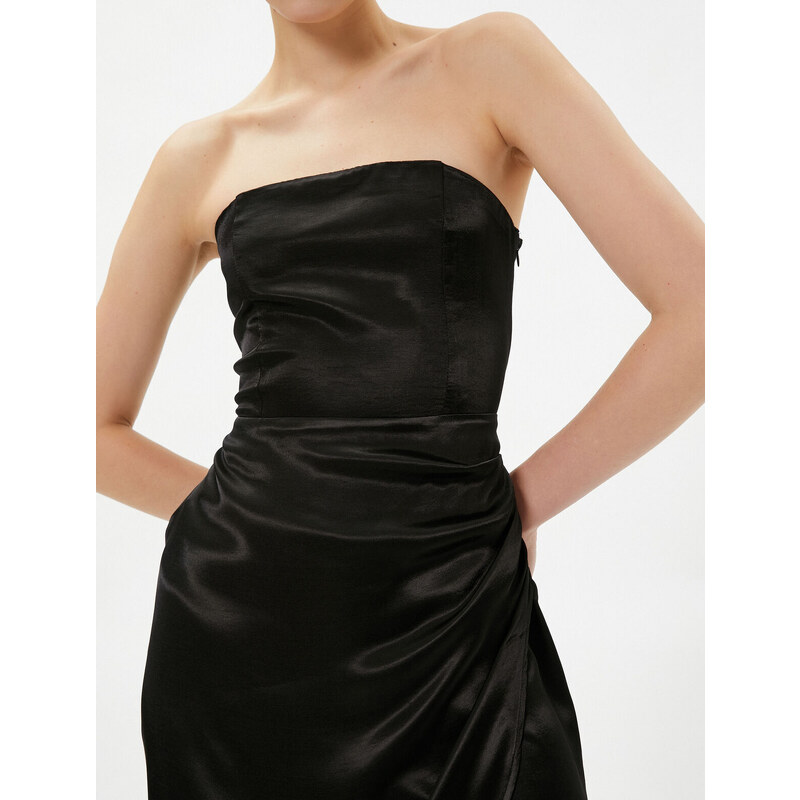 Koton Mini Satin Invitation Dress Strapless Draped