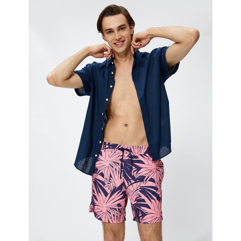 Koton Swimsuit Shorts Leaf Printed Waist Laced Pocket