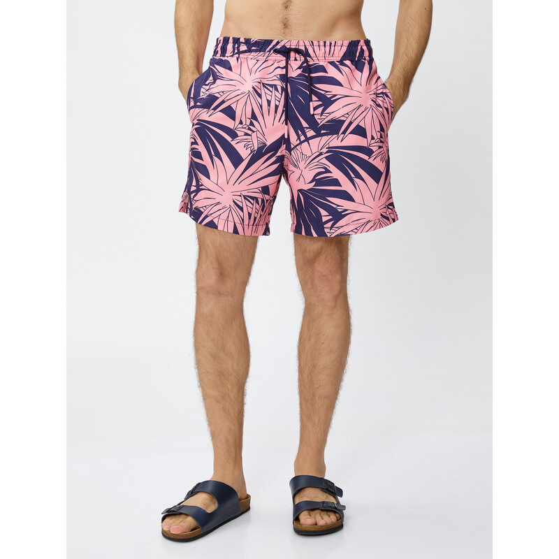 Koton Swimsuit Shorts Leaf Printed Waist Laced Pocket