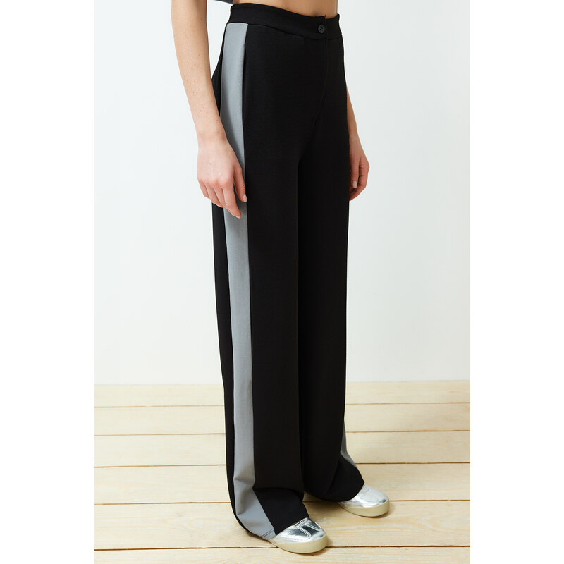 Trendyol Black Color Block Straight/Straight Fit Flexible Trousers
