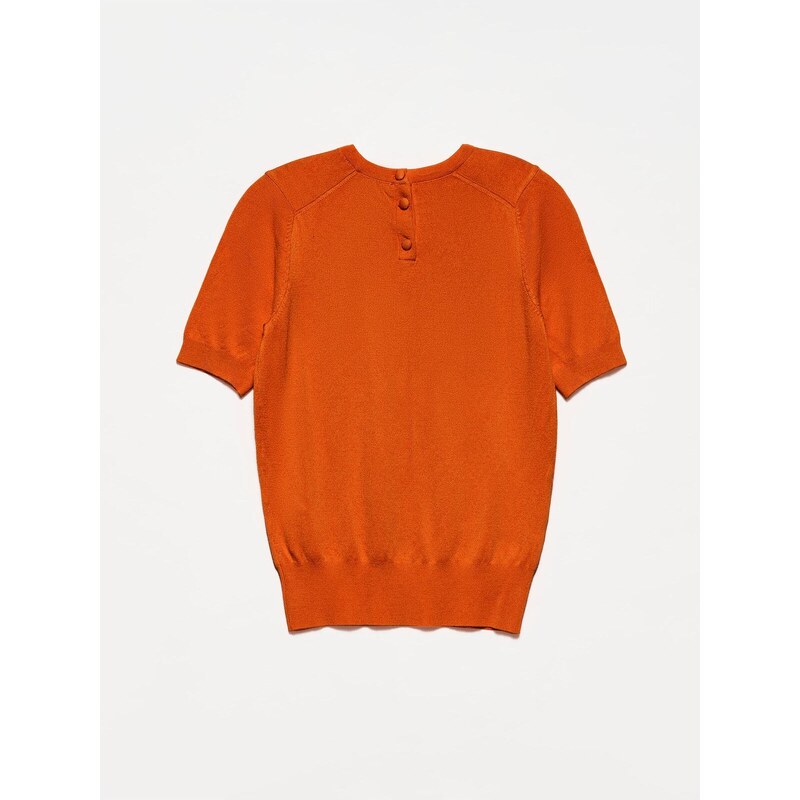 Dilvin 1280 Crew Neck Buttoned Short Sleeve Sweater-Burnt Orange