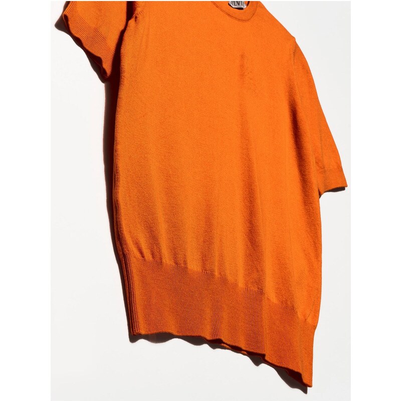 Dilvin 1280 Crew Neck Buttoned Short Sleeve Sweater-Burnt Orange