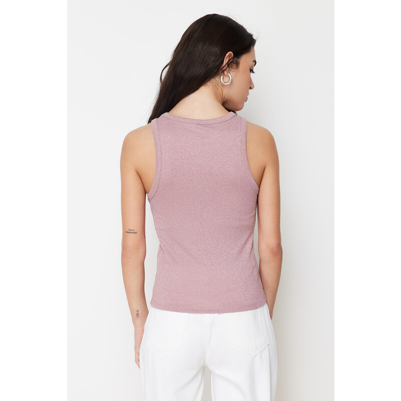 Trendyol Pink Foil/Shiny Fabric Halter Neck Ribbed Elastic Knitted Undershirt