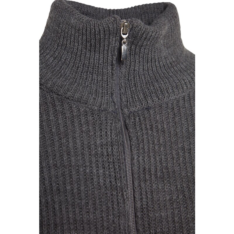 Trendyol Anthracite Wide Pattern Zippered High Collar Knitwear Sweater