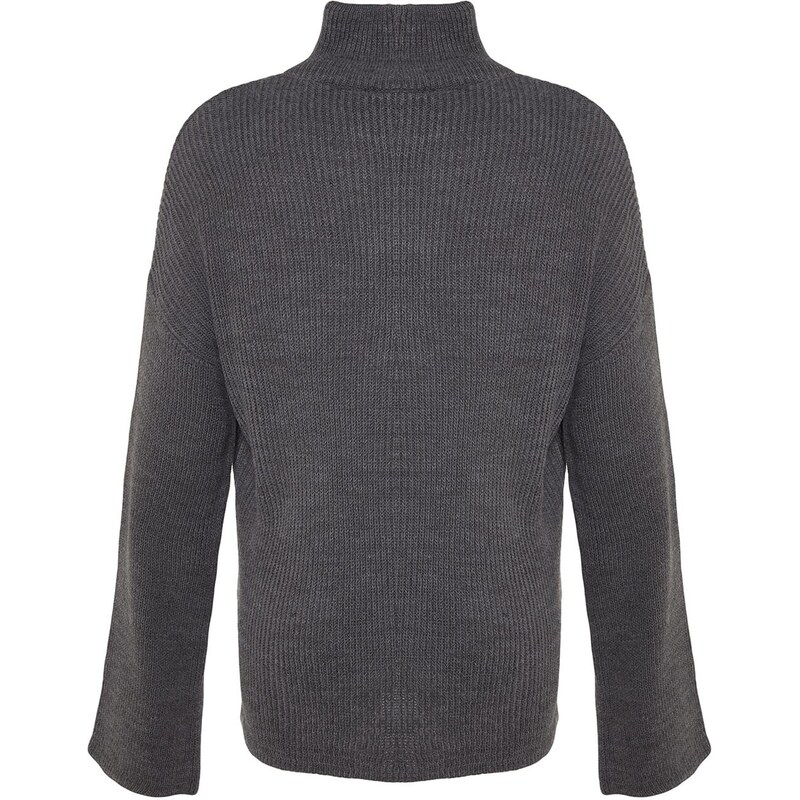 Trendyol Anthracite Wide Pattern Zippered High Collar Knitwear Sweater
