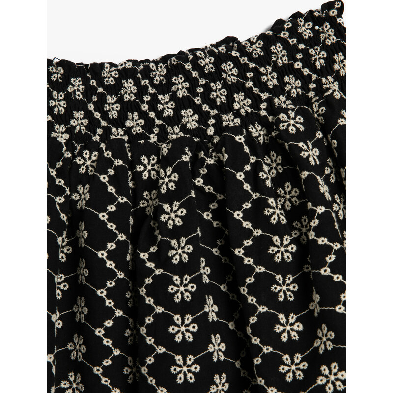 Koton Midi Length Skirt with Floral Embroidered Guipure Detail. Cotton Lined.