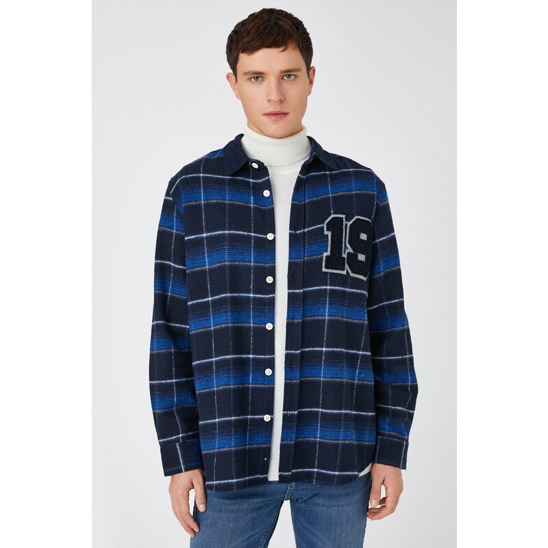 Koton Men's Navy Blue Plaid Shirt