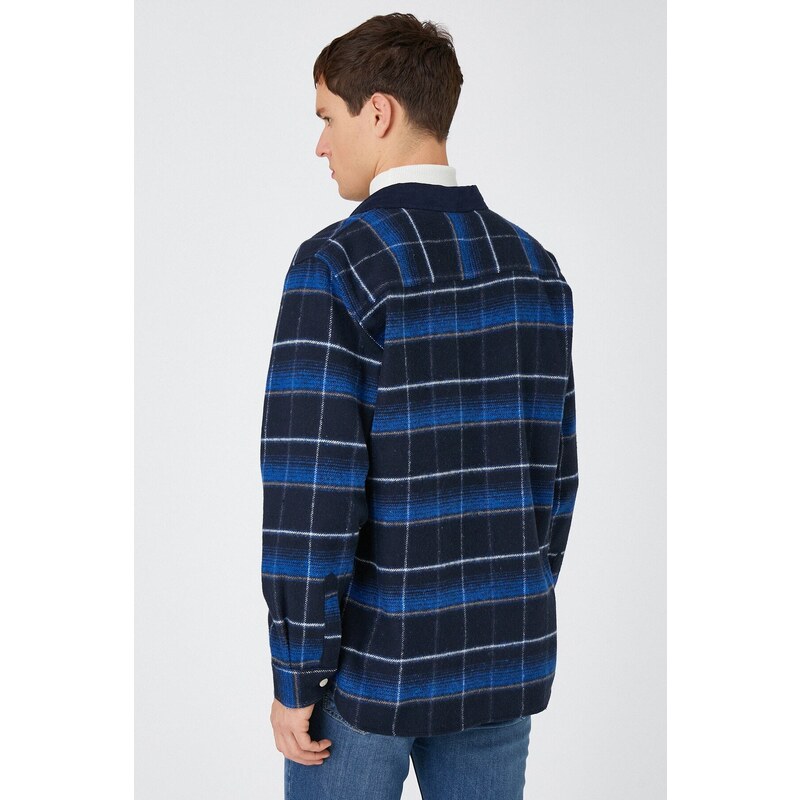 Koton Men's Navy Blue Plaid Shirt