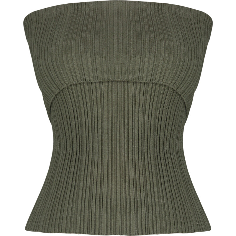 Trendyol Khaki Strapless Premium Yarn/Special Yarn Knitwear Blouse