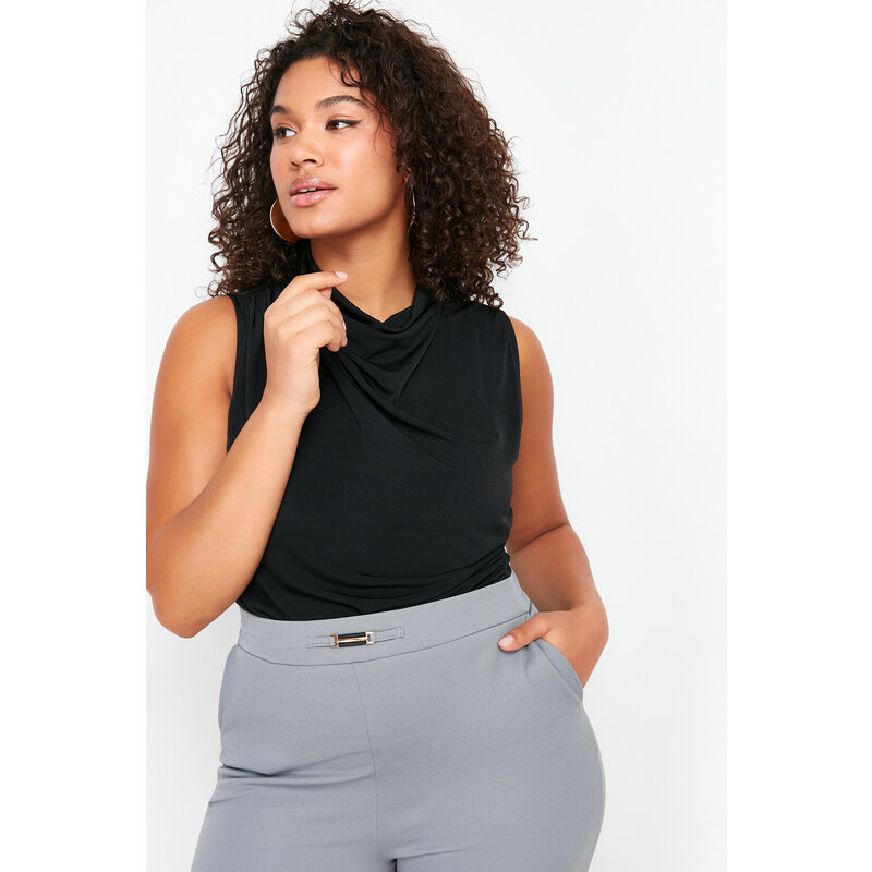 Trendyol Curve Black Gather Detailed Fitted Knitted Blouse