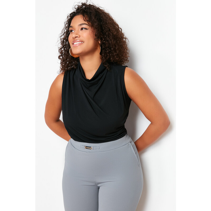 Trendyol Curve Black Gather Detailed Fitted Knitted Blouse