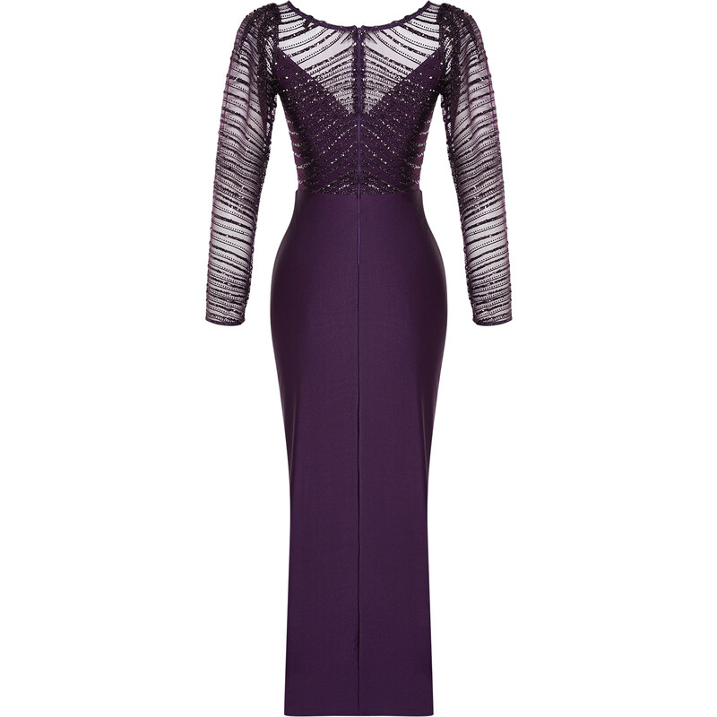 Trendyol Purple Tulle Detailed Knitted Elegant Evening Dress