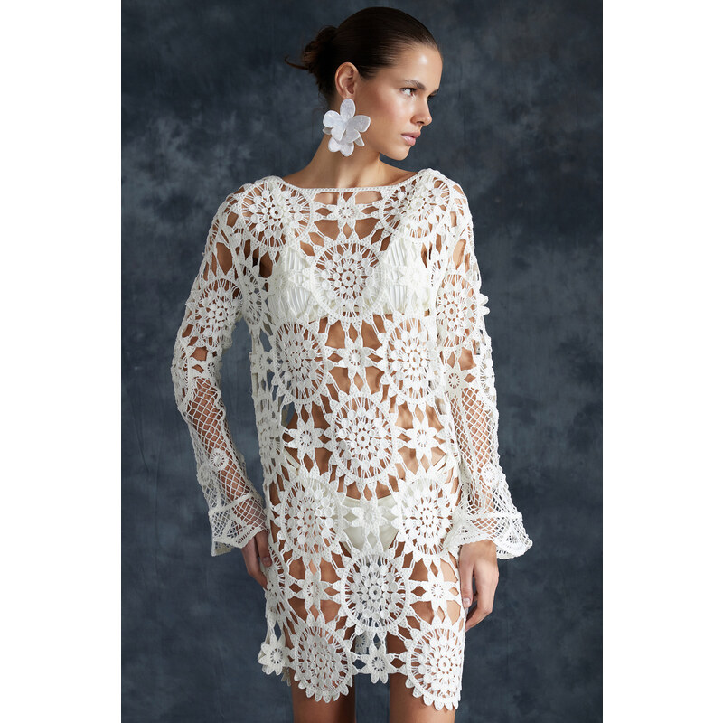 Trendyol Bridal White Mini Knitted Knitwear effect Beach Dress