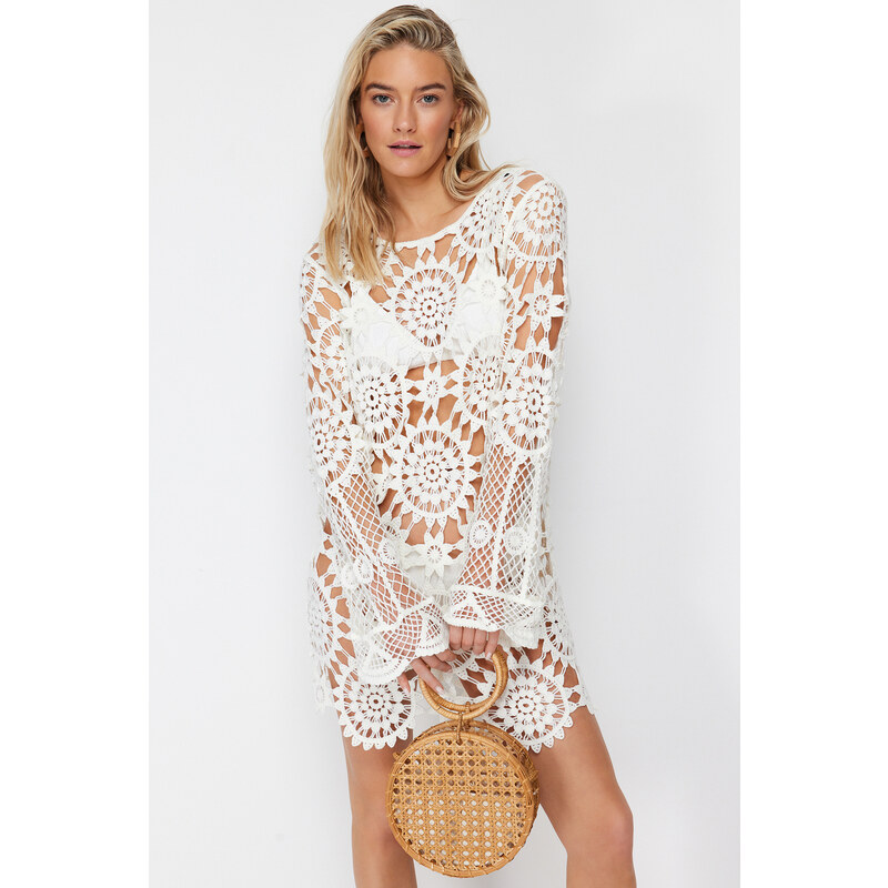 Trendyol Bridal White Mini Knitted Knitwear effect Beach Dress