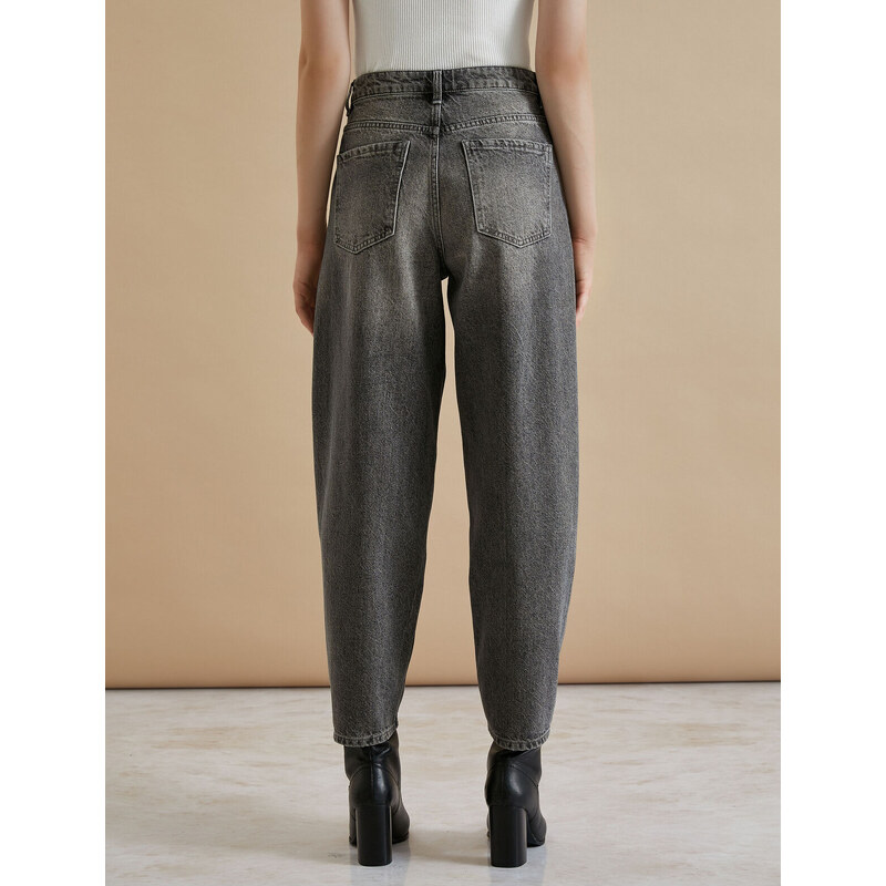 Şahika Ercümen X Koton - Yüksel Waist Denim Trousers Comfortable Fit with Pockets Non-stretch Cotton