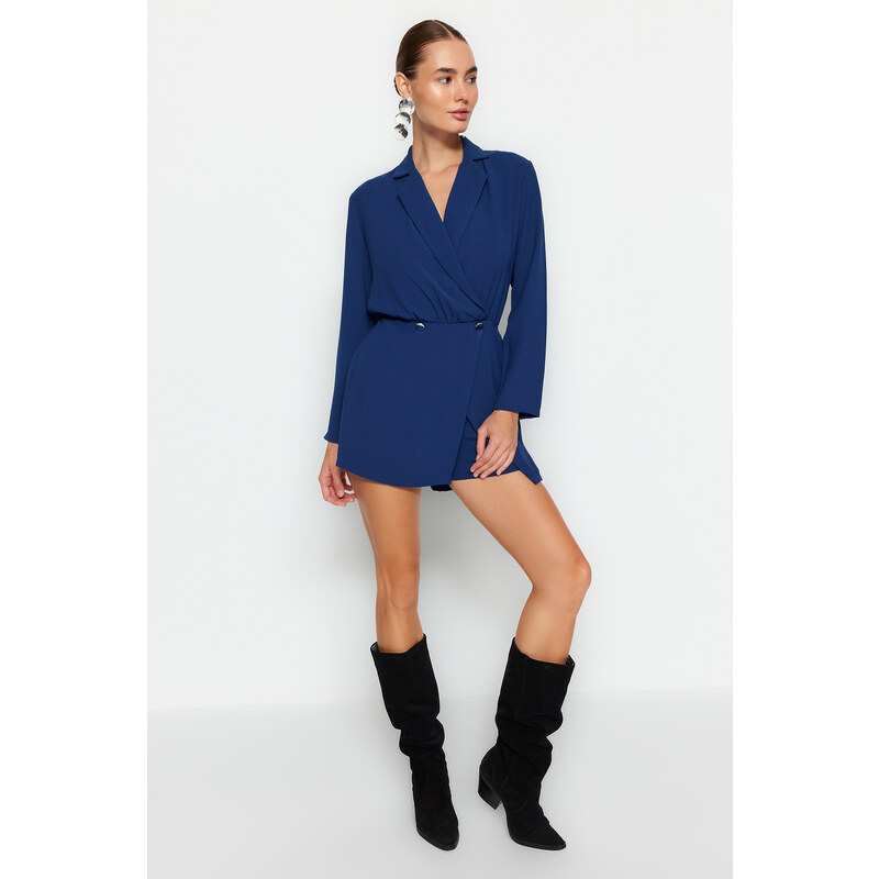 Trendyol Navy Blue Double Breasted Short Skirt Woven Jumpsuit