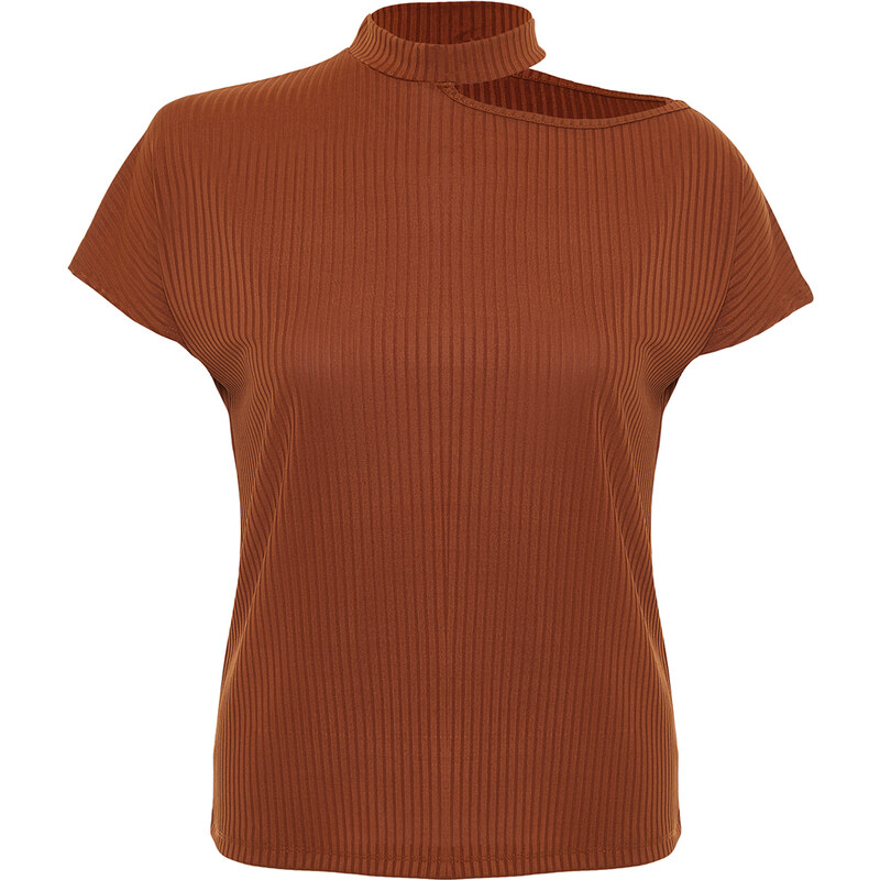 Trendyol Curve Brown Crew Neck Knitted Blouse