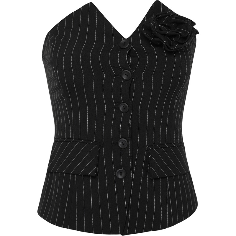Trendyol Limited Edition Black Fitted Polyviscon Striped Vest