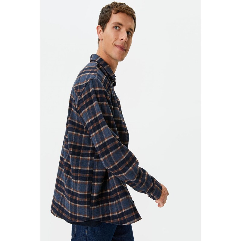 Koton Men's Navy Blue Checked Shirt