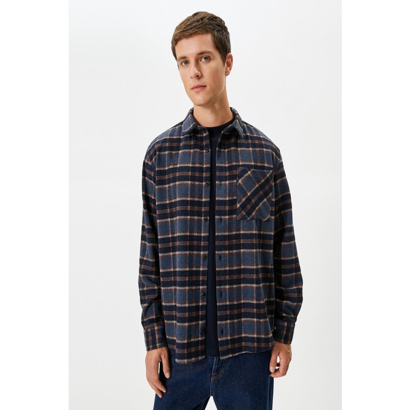 Koton Men's Navy Blue Checked Shirt