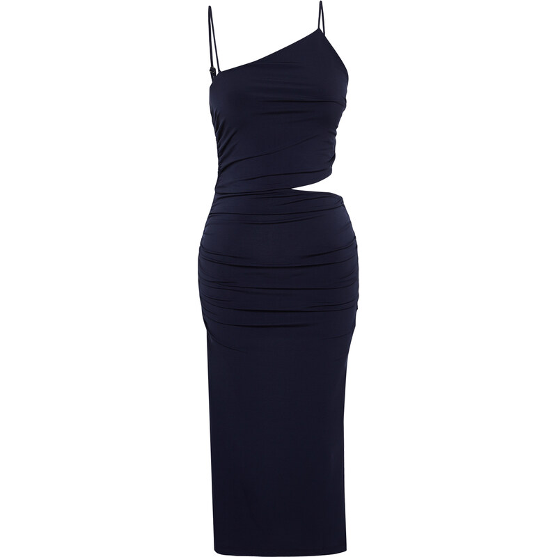 Trendyol Navy Blue Cut Out Fitted Stretch Knitted Midi Dress with Slit