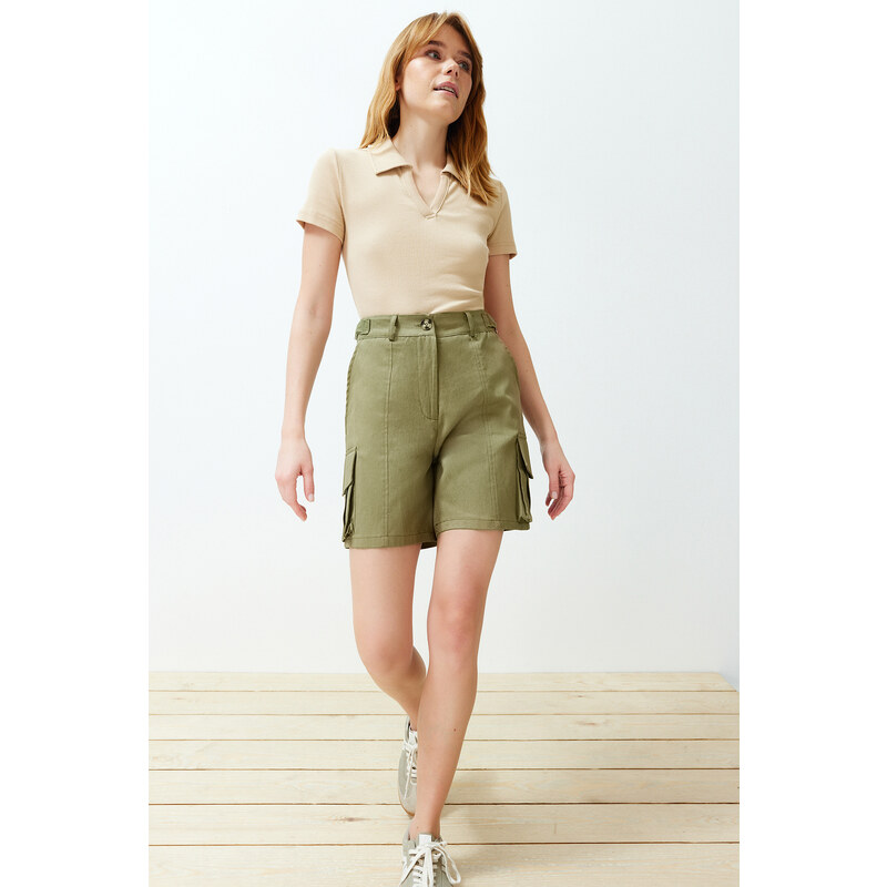 Trendyol Khaki Cargo Pocket Woven Shorts