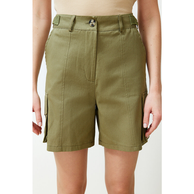 Trendyol Khaki Cargo Pocket Woven Shorts