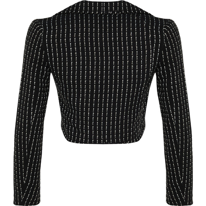 Trendyol Black Crop Silvery Tweed Woven Blazer Jacket