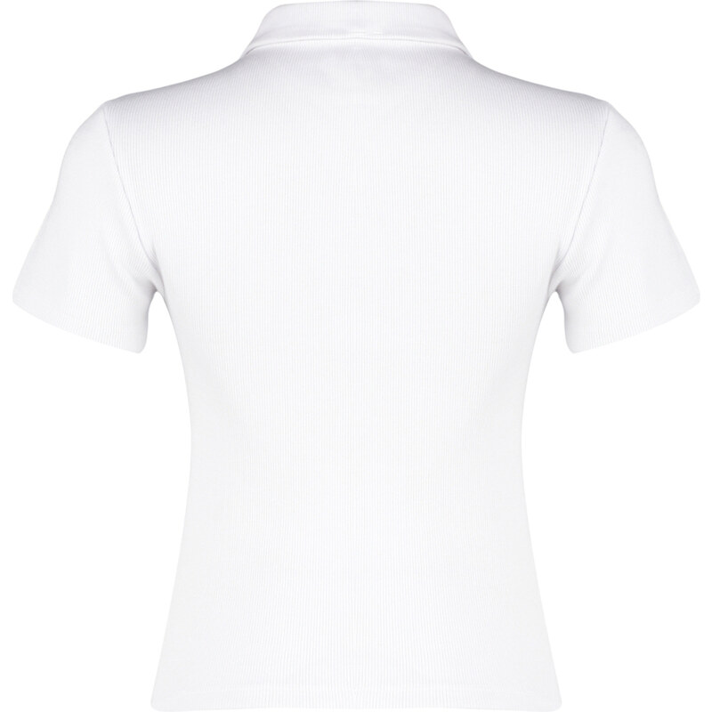 Trendyol White Polo Collar Buttoned Short Sleeve Flexible Ribbed Knitted Knitted Blouse