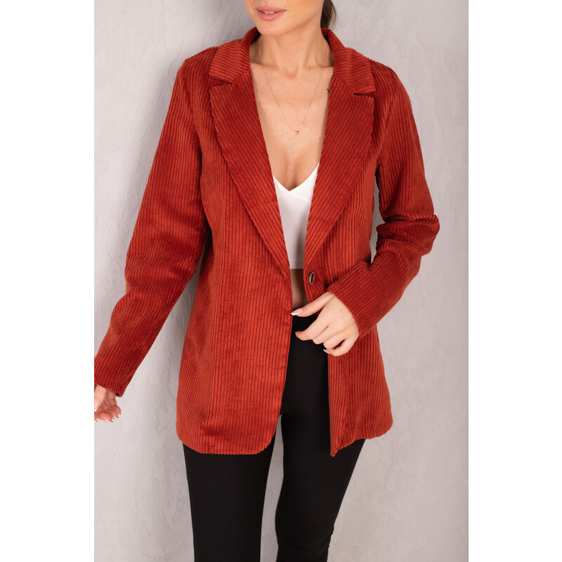 armonika Women's Tile Single Button Velvet Jacket