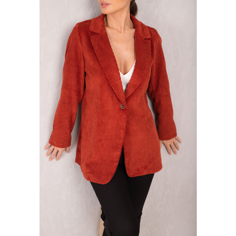 armonika Women's Tile Single Button Velvet Jacket