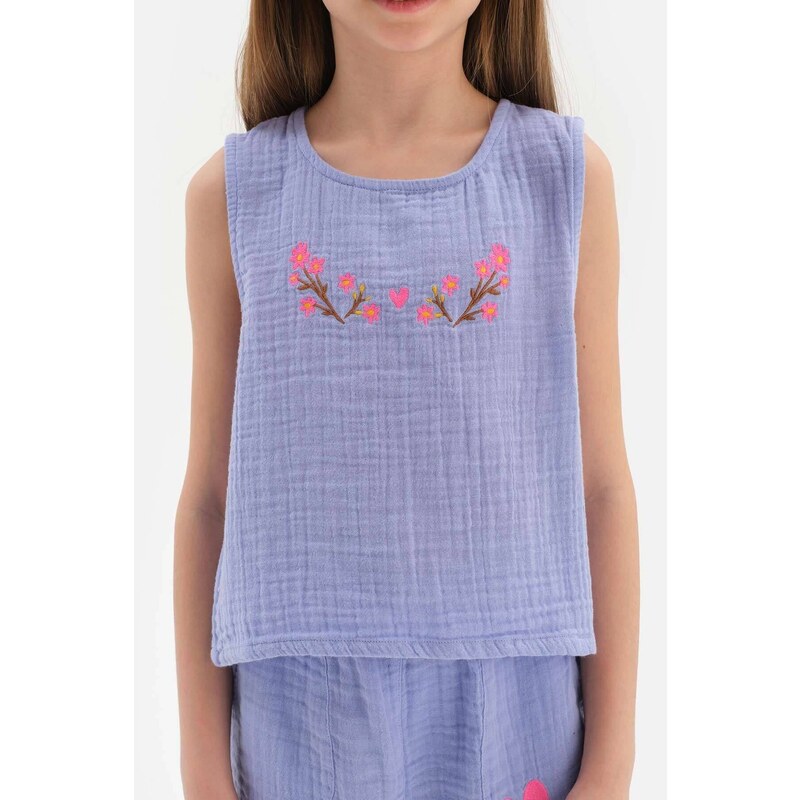 Dagi Lilac Muslin Embroidered T-Shirt