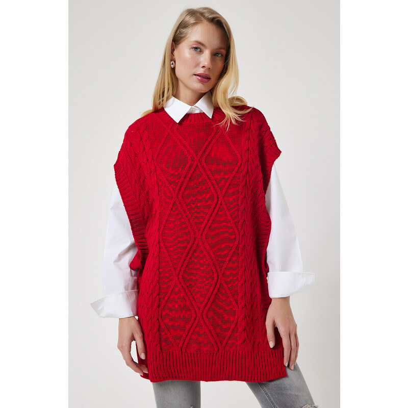 Happiness İstanbul Women's Red Tie Detailed Oversize Knitwear Sweater