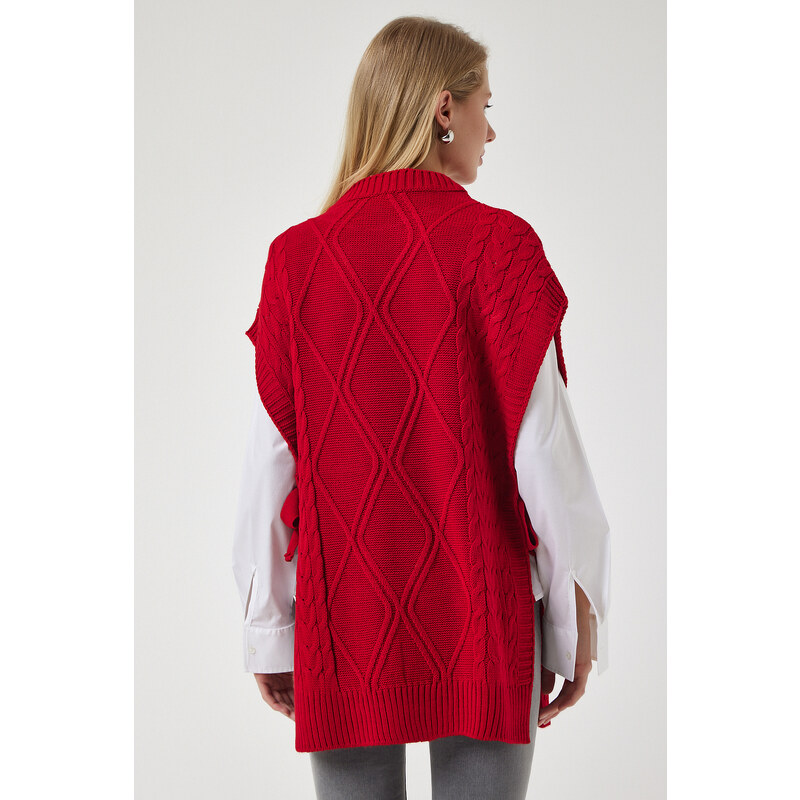 Happiness İstanbul Women's Red Tie Detailed Oversize Knitwear Sweater