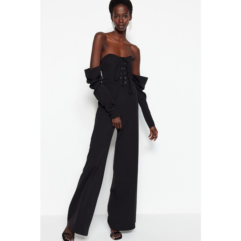 Trendyol Black Woven Piping Jumpsuit