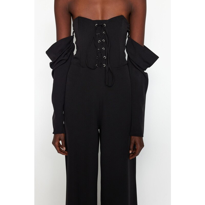 Trendyol Black Woven Piping Jumpsuit