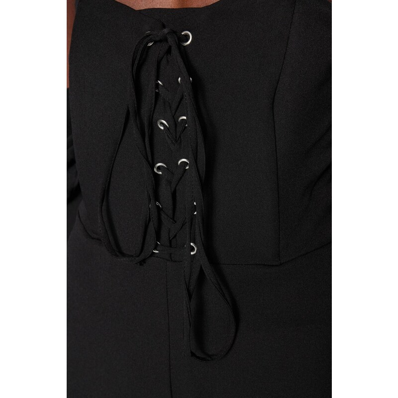 Trendyol Black Woven Piping Jumpsuit