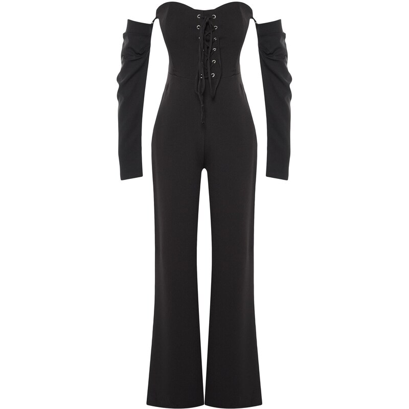 Trendyol Black Woven Piping Jumpsuit