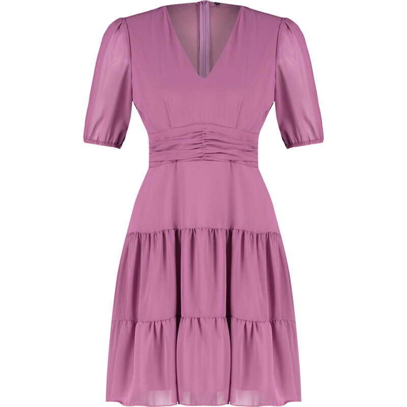 Trendyol Pink Waist Flounce Chiffon Lined Mini Woven Dress