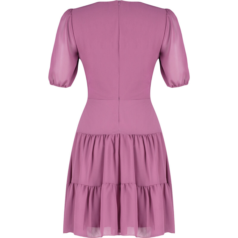 Trendyol Pink Waist Flounce Chiffon Lined Mini Woven Dress