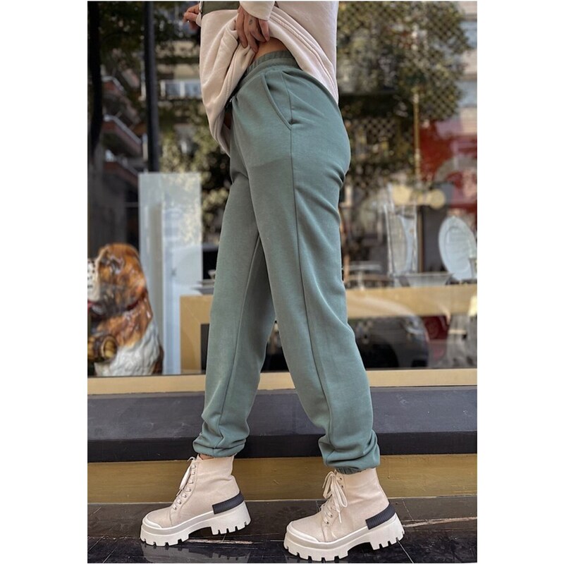 Laluvia Mint Green Soft Textured Modal Trousers with Elastic Legs