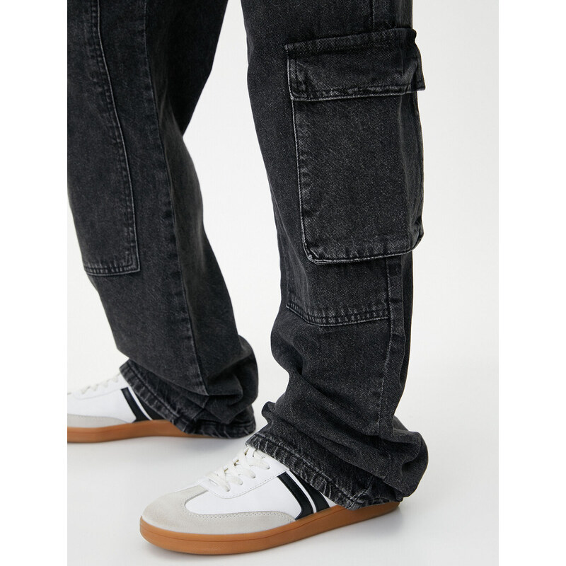 Koton Straight Jean Cargo Jeans Wide Straight Leg Pocket Cotton - Nora Jean