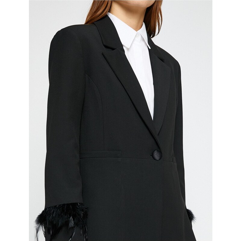 Koton Blazer Jacket Sleeve Feather Detail Single Button