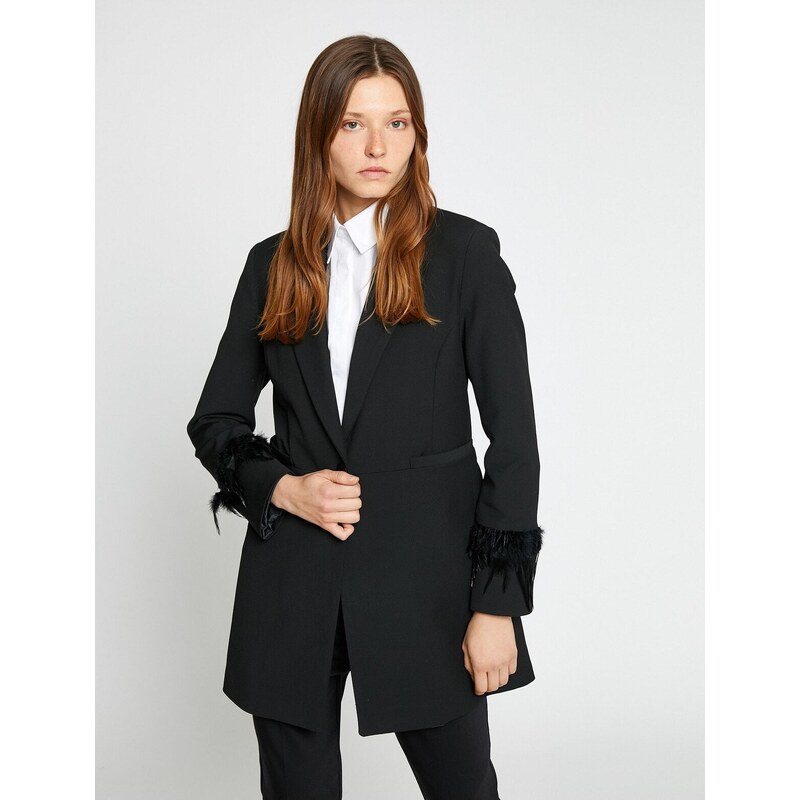 Koton Blazer Jacket Sleeve Feather Detail Single Button