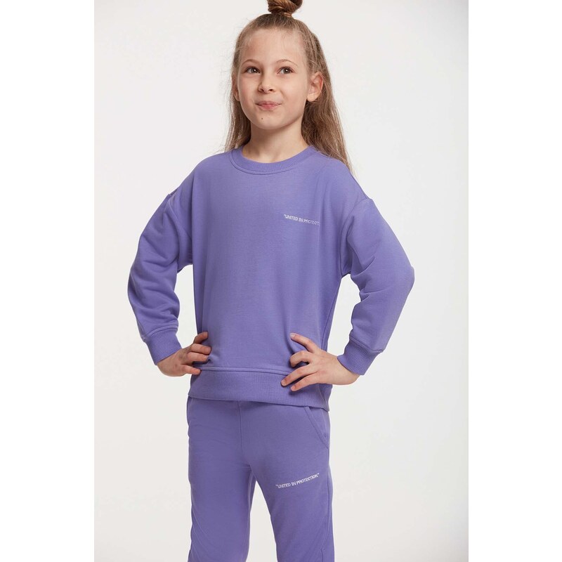 GRIMELANGE Jabor Girls Embroidered Crew Neck Comfort Purple Tracksuit Set