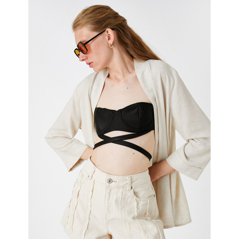 Koton Short Kimono Long Sleeve Linen Blend