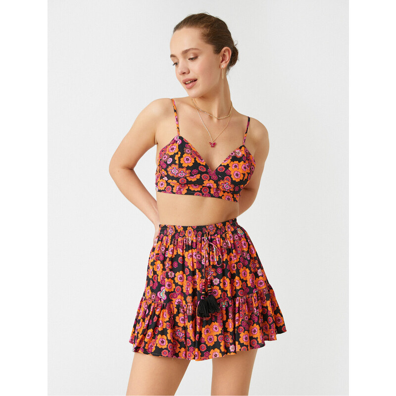 Koton Tiered Mini Skirt Floral Patterned